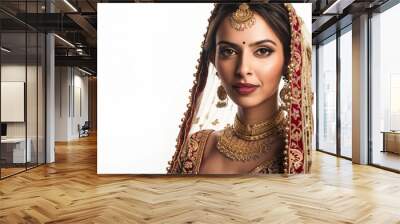 Indian bride in beautiful ghoonghat style with makeup and jewellery Wall mural