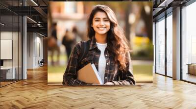 Indian female collage student with books and bag Wall mural