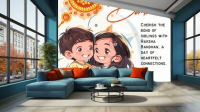 Raksha Bandhan indian festival social media post design with brother and sister vector illustration Wall mural