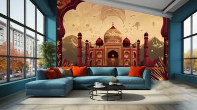 Royal Indian wedding invitation featuring a palace backdrop Wall mural