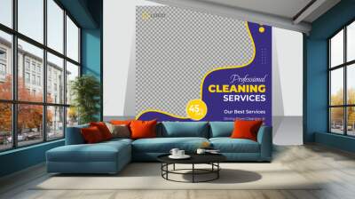 Cleaning service social media post banner template. House, Office, and hotel cleaning social media square banner or web ads poster design  Wall mural