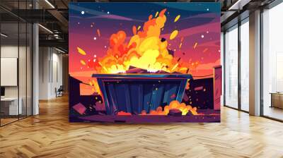 Colorful illustration of a dumpster fire Wall mural