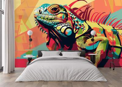 Colorful illustration of an iguana Wall mural