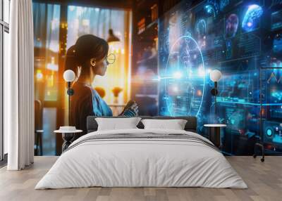 Person interacting with futuristic technology  Wall mural