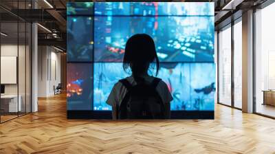 Person interacting with futuristic technology  Wall mural