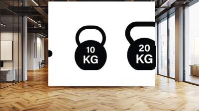 Set of training equipment dumbbell icon collection. Kettlebell, heavy, Kg bell dumbbell symbol. Vector illustration. Wall mural