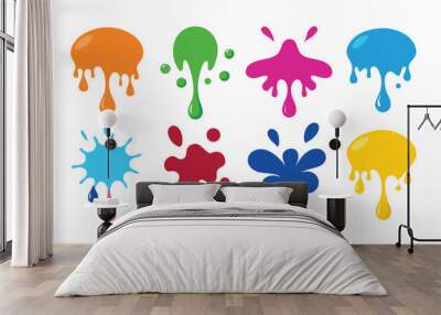  Ink drops and splashes. Blotter spots, liquid paint drip drop splash and ink splatter Best collection set flat vector illustration Wall mural