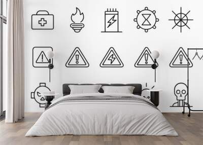 Attention, warning, danger and safety concept related , editable stroke outline icons set Wall mural