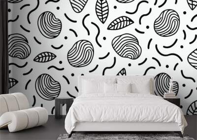 Fun black and white line doodle seamless pattern creative flat abstract shape vector illustration Wall mural