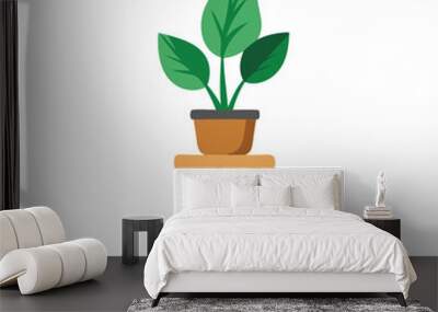 Indoor plant in a pot on a wooden stool flat vector illustration on white background. Wall mural