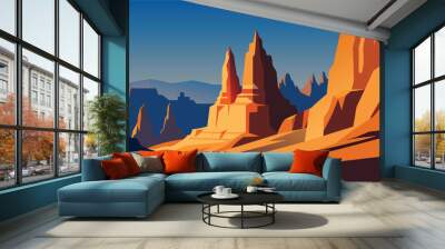 Magic fungous forms of sandstone in the canyon near Cavusin village, Cappadocia, Nevsehir Province in the Central Anatolia Region of Turkey, Asia. Flat vector illustration Nature background. Wall mural