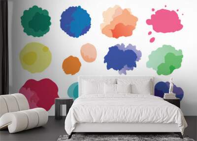 Watercolor blotches and stains flat vector illustration set on white background. Wall mural