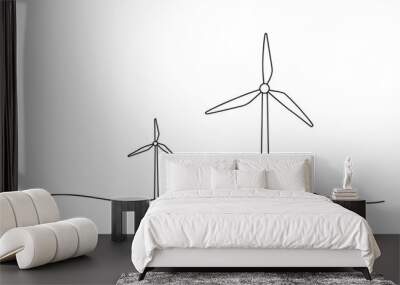 Wind energy continuous line art isolated on white background. Wall mural