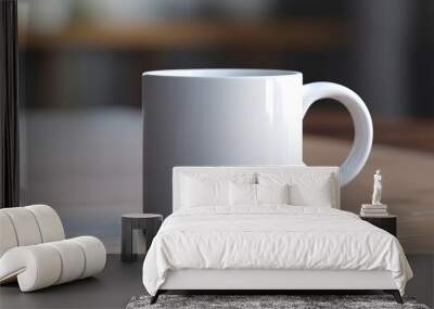 AI Generated. AI Generative. Ceramic white color mug cup morning tea coffee on wood table in bright kitchen. Can be used for promotrion or graphic design brand. Graphic Art Wall mural