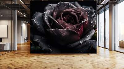 AI Generated. AI Generative. Close macro shot photo of realistic flower black rose. Can be used for wedding romantic or love concept. Graphic Art Illustration. Wall mural