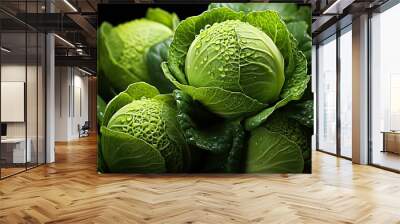 AI Generated. AI Generative. Fresh organic green cabbage plant vegetable countryside organic eco meal food Wall mural