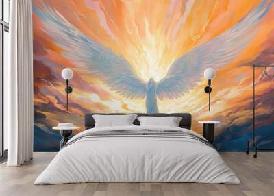 AI Generated. AI Generative. Glowing light flying angel in heaven. Religion spiritual faith christian catholic jesus mythology vibe style Wall mural