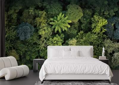 AI Generated. AI Generative. Green fresh amazon tropical top drone view landscape plant wall decoration. Graphic Art Wall mural