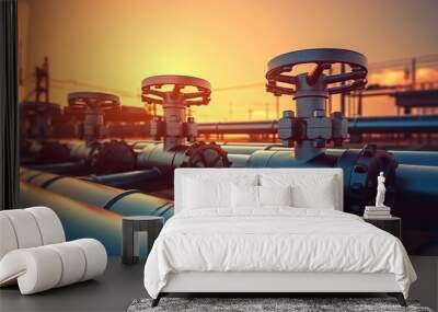 AI Generated. AI Generative. Oil gas pipe transportation. Business industry at sunset sky evening. Graphic Art Wall mural