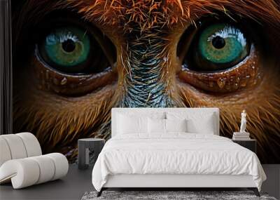 AI Generated. AI Generative. Orangutan monkey face portrait eyes watching on you. Mammal animal background view Wall mural