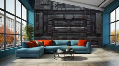 AI Generated. AI Generative. Sci fi future technology space galaxy ship decoration door panel hud. Graphic Art Wall mural