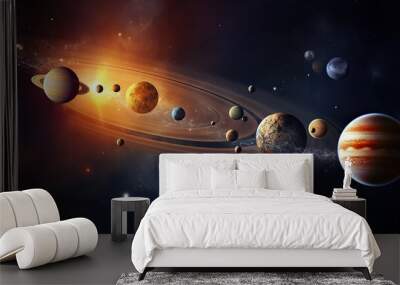 AI Generated. AI Generative. Solar system universe galaxy space planets poster background decoration style Wall mural