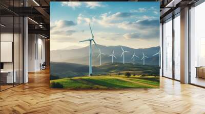 AI Generated. AI Generative. Wind mill eco power electric generator innovation alternative energy. Nature outdoor background Wall mural