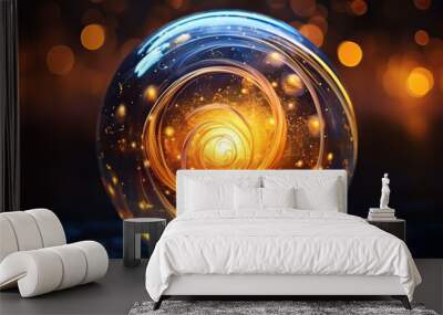 Glass sphere geometric object with gold shine background view Wall mural