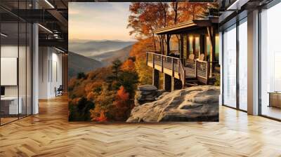 Rustoic rural modern house hotel cabin in the mountains in fall season. Nature outdooe background Wall mural