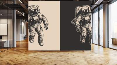 Set of vintage retro astronaut nasa future space adventure explore. Galaxy science trip. Graphic Art. Wall mural