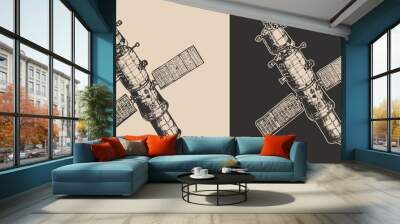 Set of vintage space galaxy adventure spy explore satellite. future adventure science. Graphic Art. Vector Wall mural