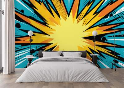 VIntage retro comics boom explosion crash bang cover book design with light and dots. Can be used for decoration or graphics. Graphic Art. Vector. Illustration	 Wall mural