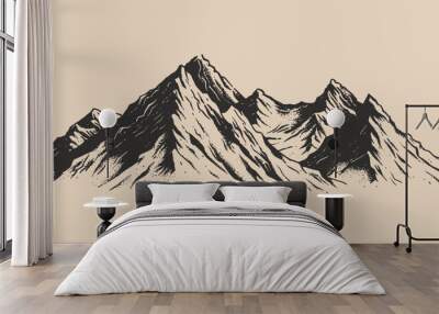 Vintage retro engraving woodcut style sketch draw paint of mountain rock hill peak Wall mural