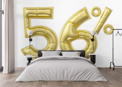 56 percent discount. Gold glossy balloon in the shape of a number. 3D rendering Wall mural