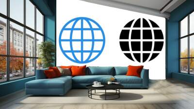 Globe icon. Black and blue icons isolated on a white background. Vector clipart. Wall mural