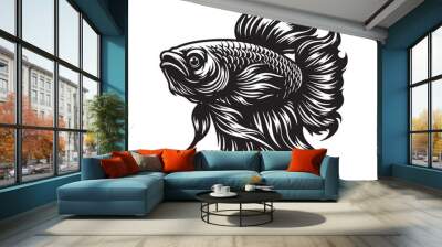 fierce fishing vector silhouette vector style graphic resources white background Wall mural