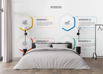 Timeline infographic template design. 4 options or steps business infographic template design. Can be used for process diagram, presentations, workflow layout, flow chart, steps, banner. Wall mural