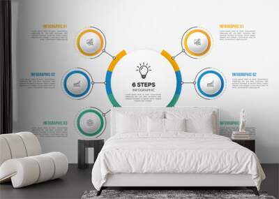 Vector infographic template design with 6 options or steps business data visualization template design. Can be used for process diagram, presentations, workflow layout, flow chart, steps, banner. Wall mural