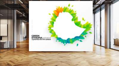 Go green, carbon removal initiative, graphic design Ethiopia map with green leaves Wall mural