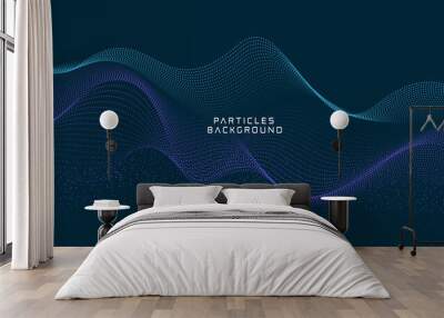 Wave vector element with abstract colorful dots line on dark background. particles flow motion  illustration use for banner, poster, website. 
 Wall mural