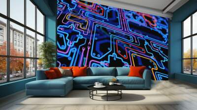 Glowing Digital Scheme Abstract Background. 3D illustration Wall mural