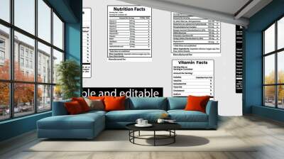 Supplement facts and vitamin facts template ,nutrition facts template Wall mural