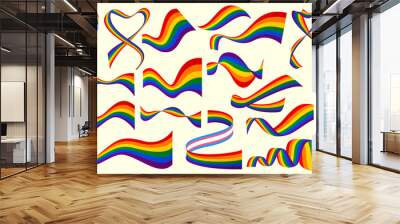 happy pride month rainbow color ribbons abstract waves Wall mural