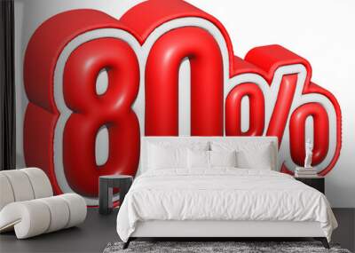 80% 3D text. 80% percent sale. 80 percent discount on red color. up to 80% 3D illustration Wall mural