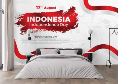 Indonesia Independence Day Web Banner With Red and White Flag in Background. 17 August Indonesia Happy Independence Day Social Media Post and Cover Banner, Flyer, Invitation card, Brochure, Poster Wall mural