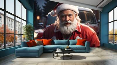 A  photo of Santa clause with hat in Christmas season AI Generated  Wall mural