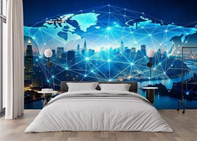 Digital map of USA, concept of North America global network, data transfer, cyber technology, information exchange and telecommunication Wall mural