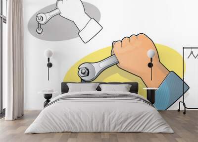 Wrench and Hand Icon Wall mural