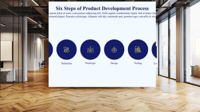 Infographic template of the six-step product development process with icons and copy space. Wall mural