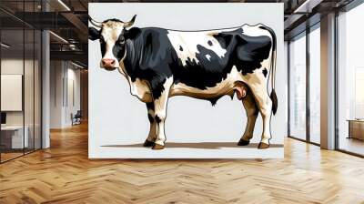 Real cow black and white color body animal  real or illustration art image, background solid color. ganarated by ai image. Wall mural